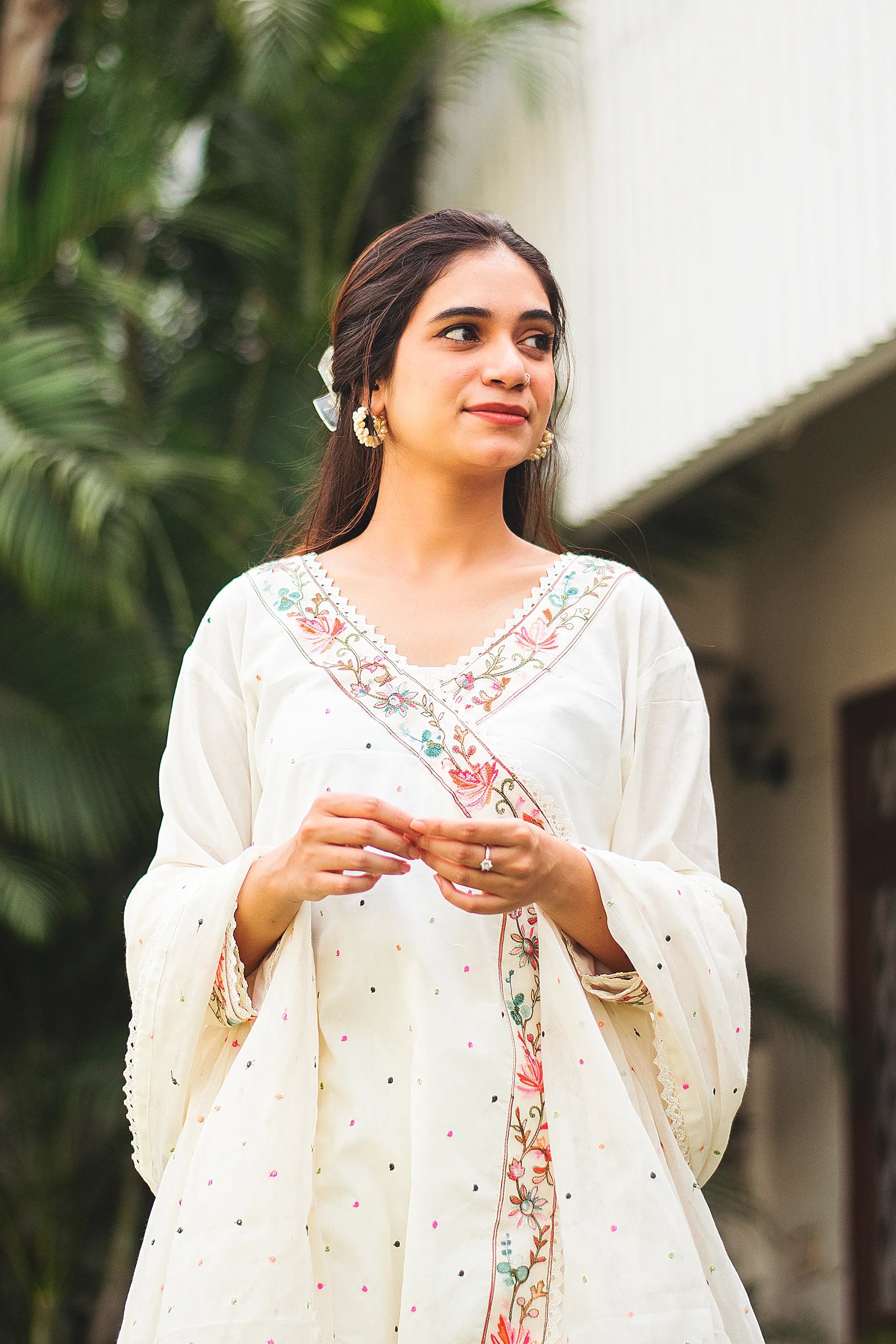 Bahaar-e-Chinaar Off-white cotton angarkha with off-white palazzo and – The  Indian Couture