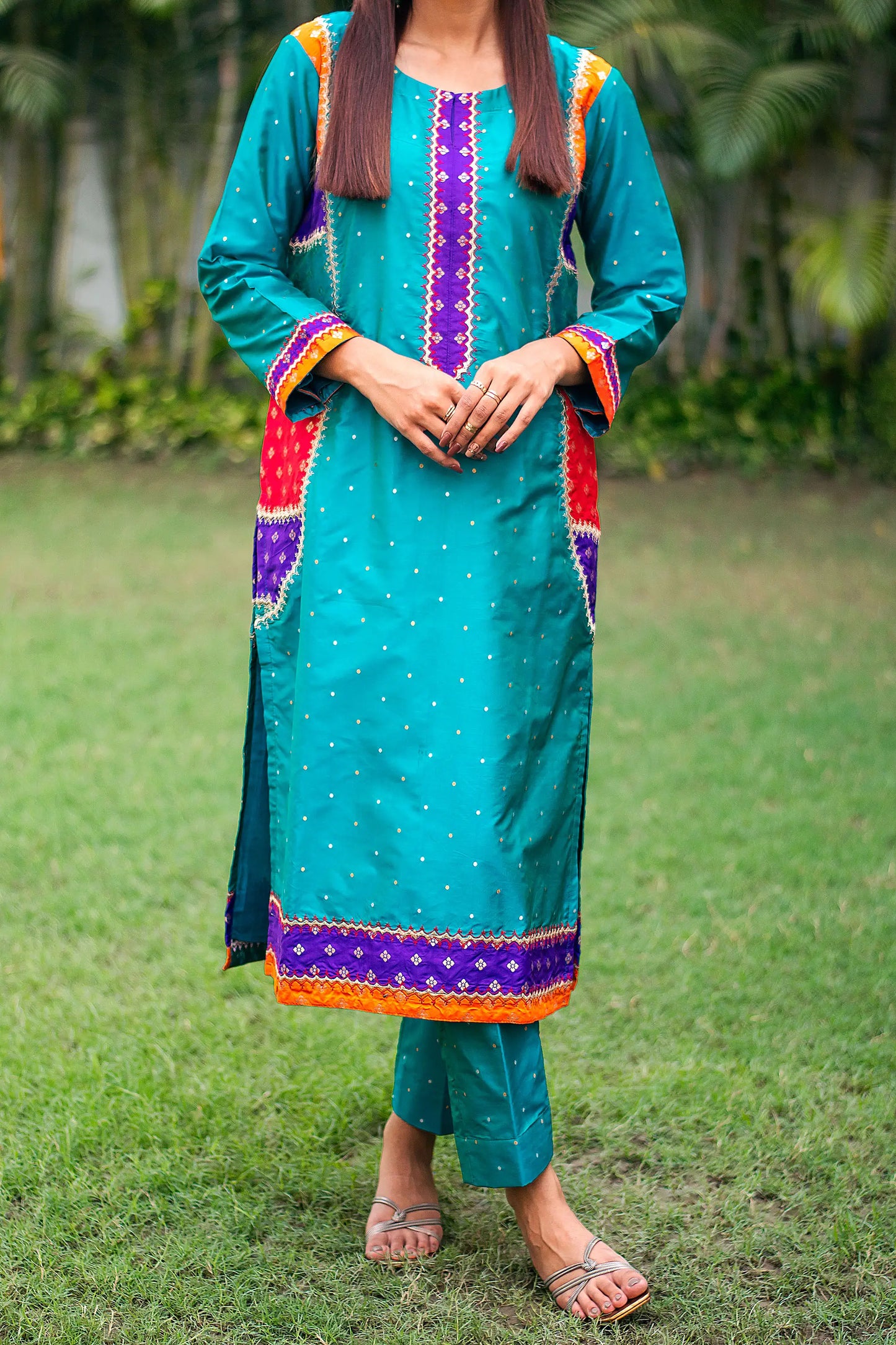 Blue silk kurta and trousers, blue chanderi dupatta with zari work