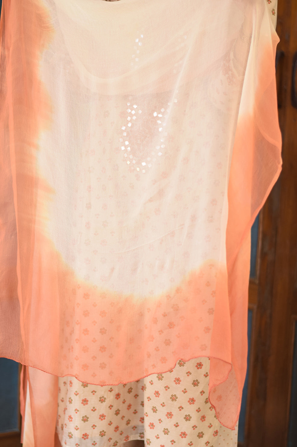 Printed Beige Chanderi Dori Work Kurta, Chiffon Dupatta with Printed Beige Palazzo