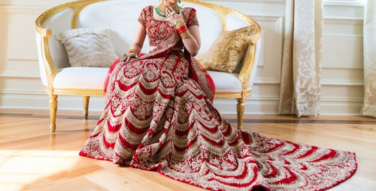 Indian bride showing wedding lehenga sharara dress and jewelry
