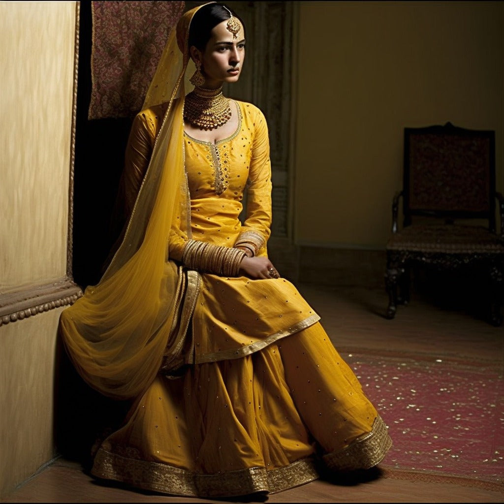 Indian women wearing yellow sharara dress