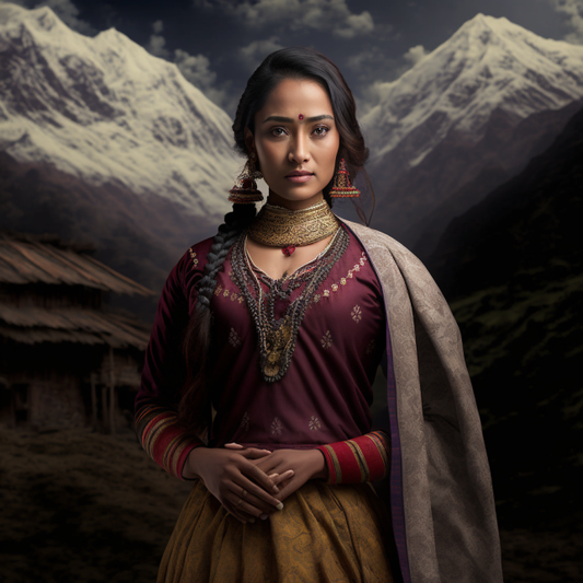 Indian women wearing traditional uttarakhand dress