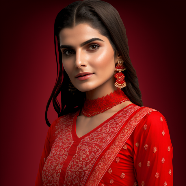 Indian women wearing red chikankari suit 