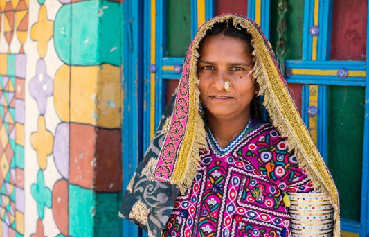 Women wearing hand embroidered Gujrati traditional dress