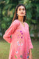 Upper right side view of a model wearing the pin chanderi kurta set, highlighting the angrakha’s silhouette and embroidery.