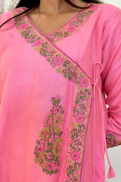 Pink Chanderi Resham Embroidered Angarkha Formal Wear Suit