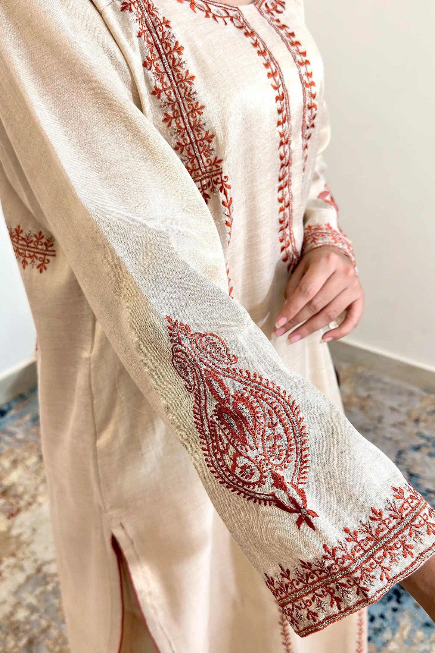 Golden Chanderi Formal Wear Kurta Set with Resham Embroidery