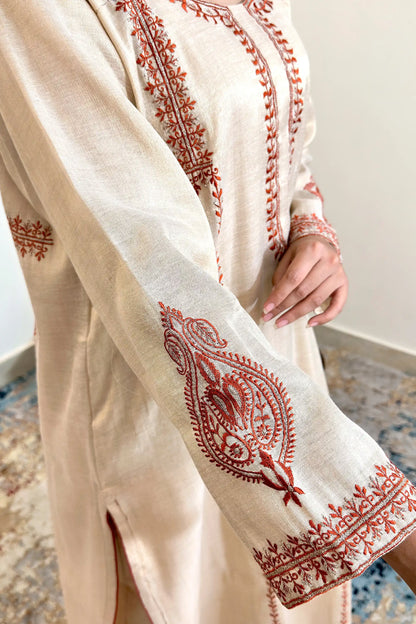 Golden Chanderi Formal Wear Kurta Set with Resham Embroidery