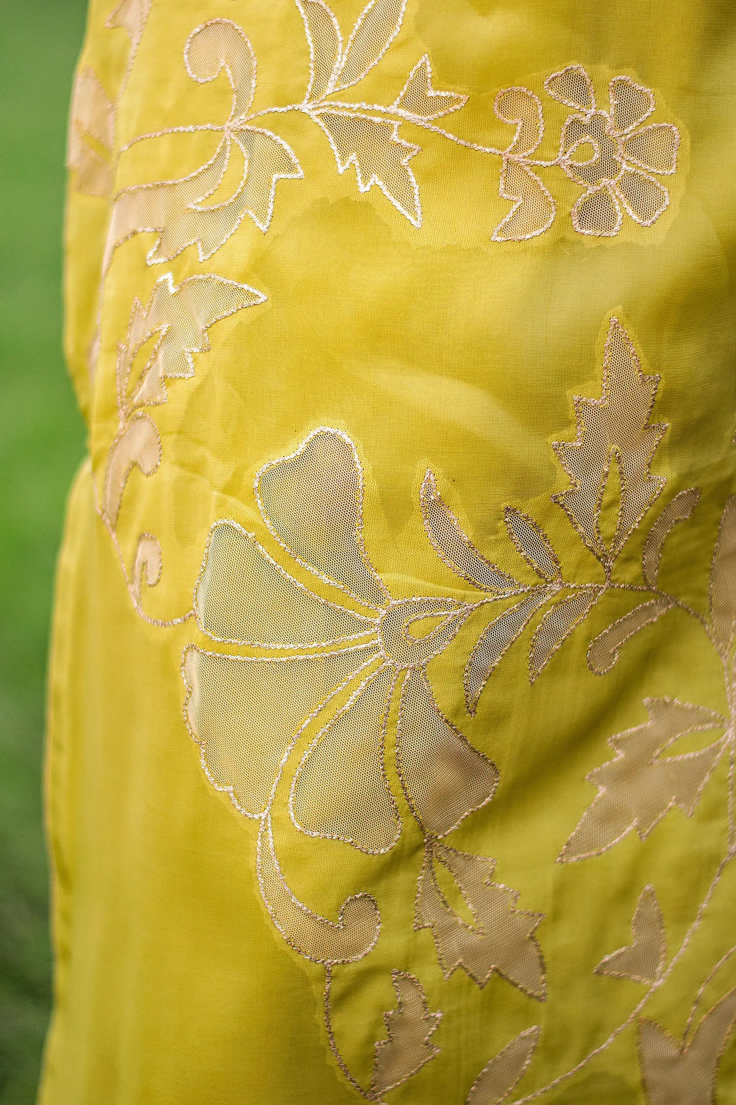 Green ombre organza kurta & dupatta with cutwork & golden trousers