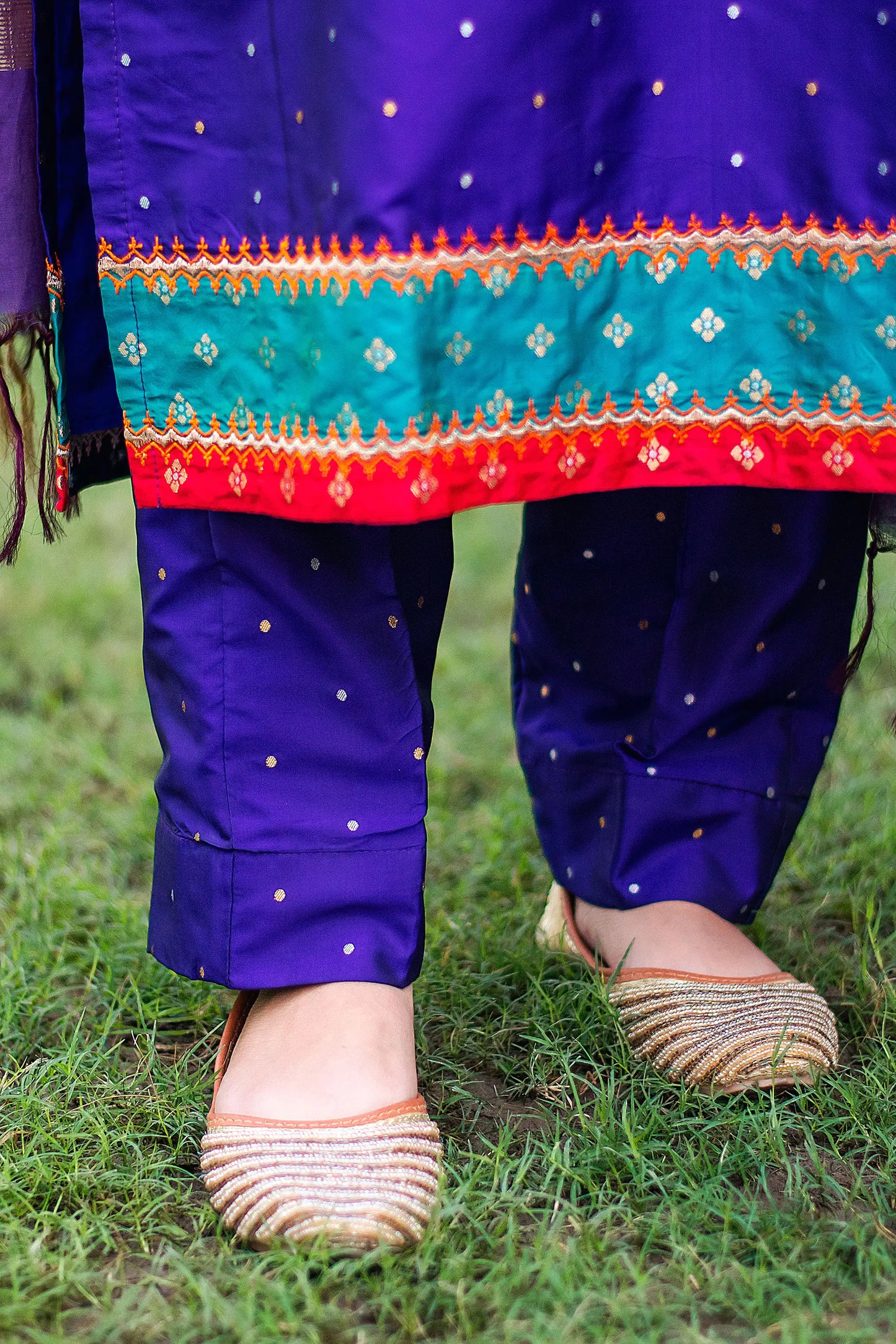 Purple silk kurta and trousers, purple chanderi dupatta with zari work