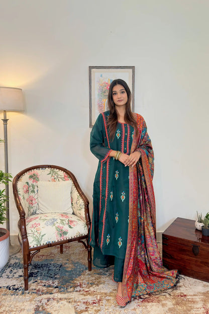Green Chanderi Festive Wear Suit with Banarasi Silk Dupatta