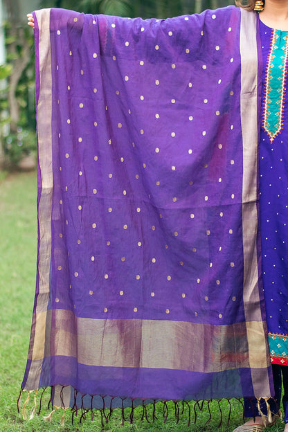 Purple silk kurta and trousers, purple chanderi dupatta with zari work