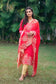 Red organza cutwork kurta and dupatta with gold trouser