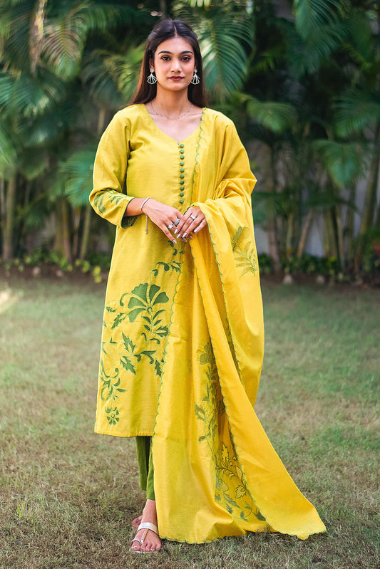 Model wearing the cutwork kurta set in an elegant another pose, showcasing the ensemble's style