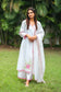 White  chanderi resham embroidered angarkha and dupatta with white palazzo