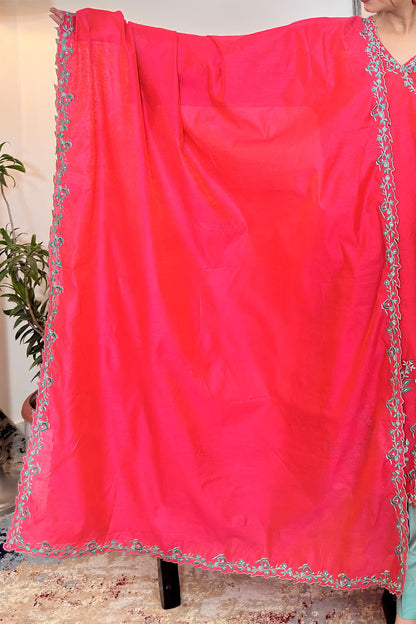 Red Chanderi Formal Wear Kurta Set with Resham Embroidery