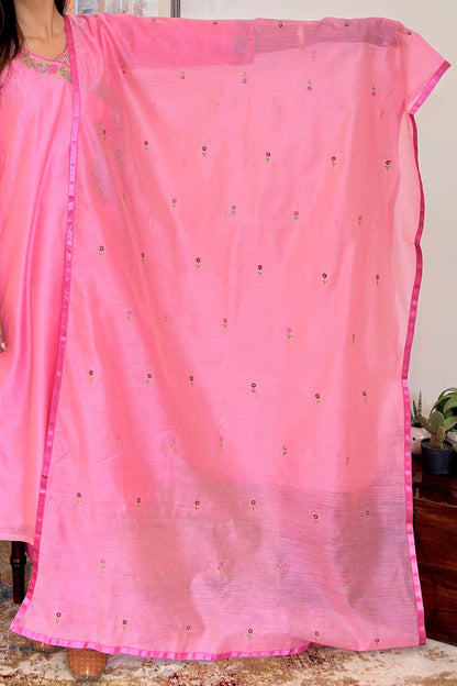 Pink Chanderi Resham Embroidered Angarkha Formal Wear Suit