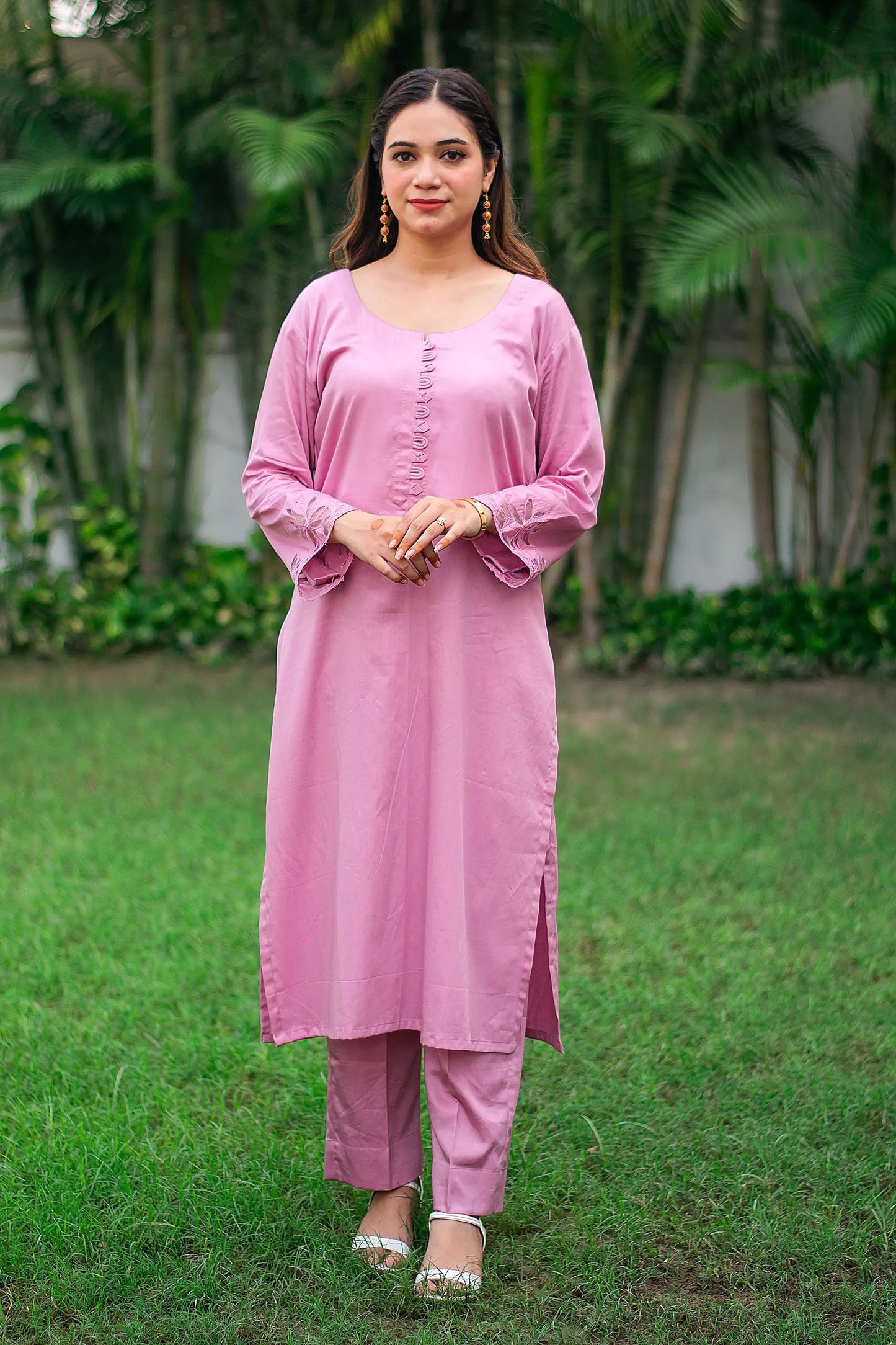 Purple russian silk kurta set with cutwork