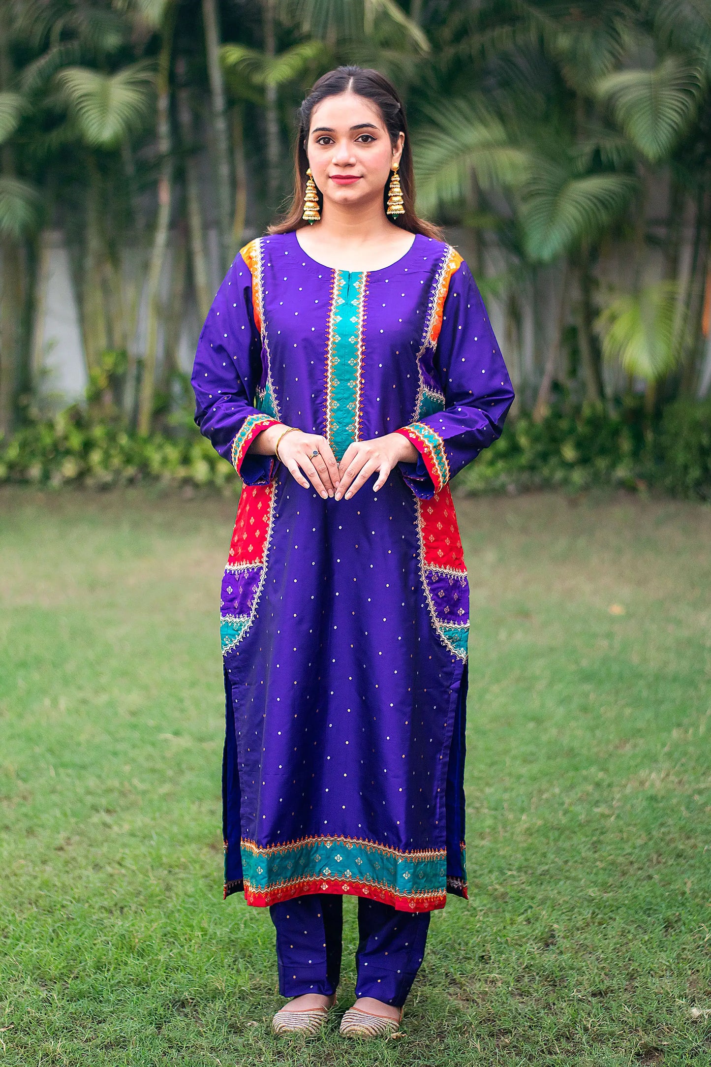 Purple silk kurta and trousers, purple chanderi dupatta with zari work