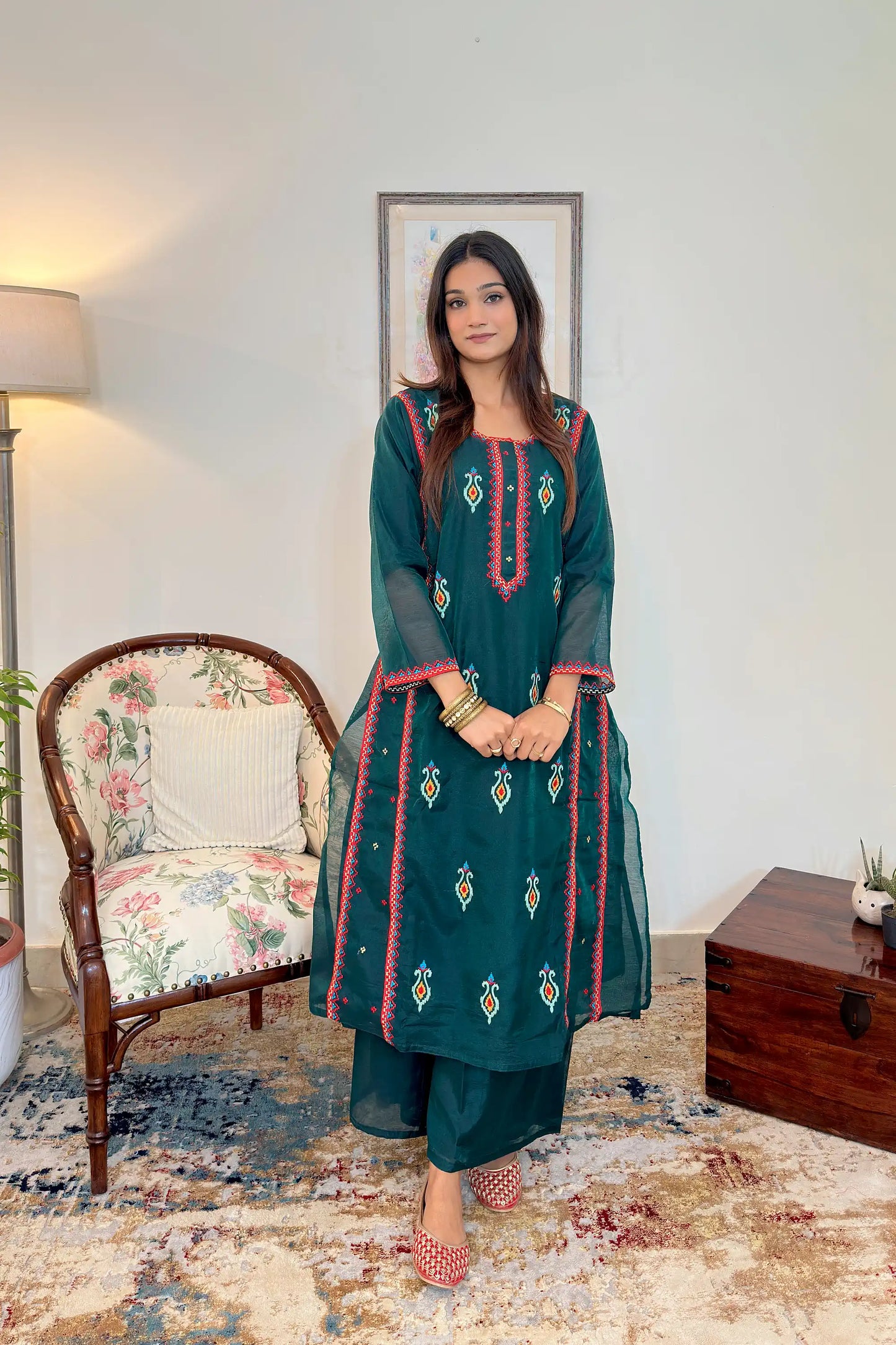 Green Chanderi Festive Wear Suit with Banarasi Silk Dupatta