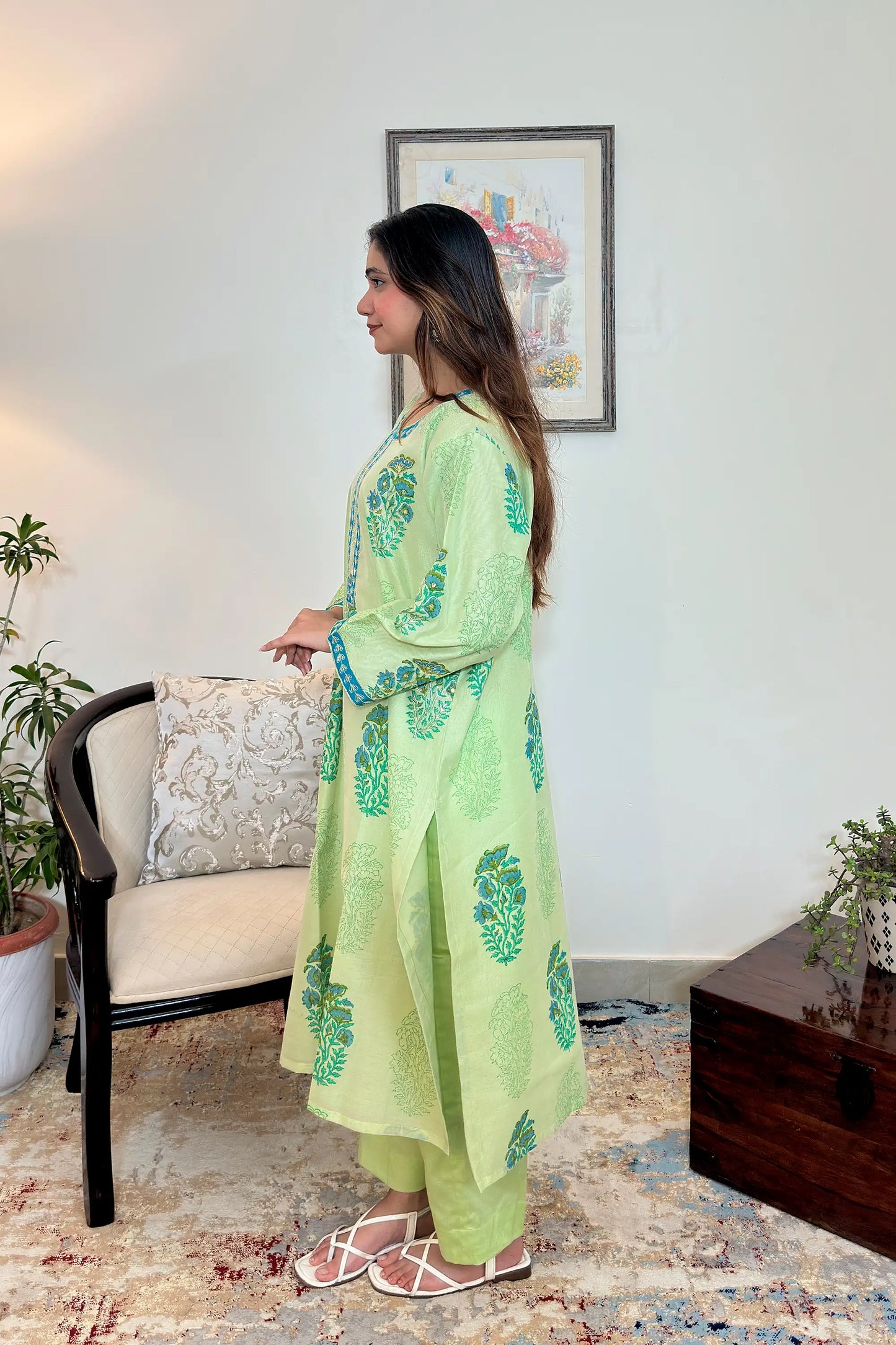 Green Chanderi Formal Wear Kurta Set with Aari embroidery