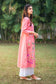 Right side view of a model wearing the pink chanderi kurta set, highlighting the silhouette of the angarkha.