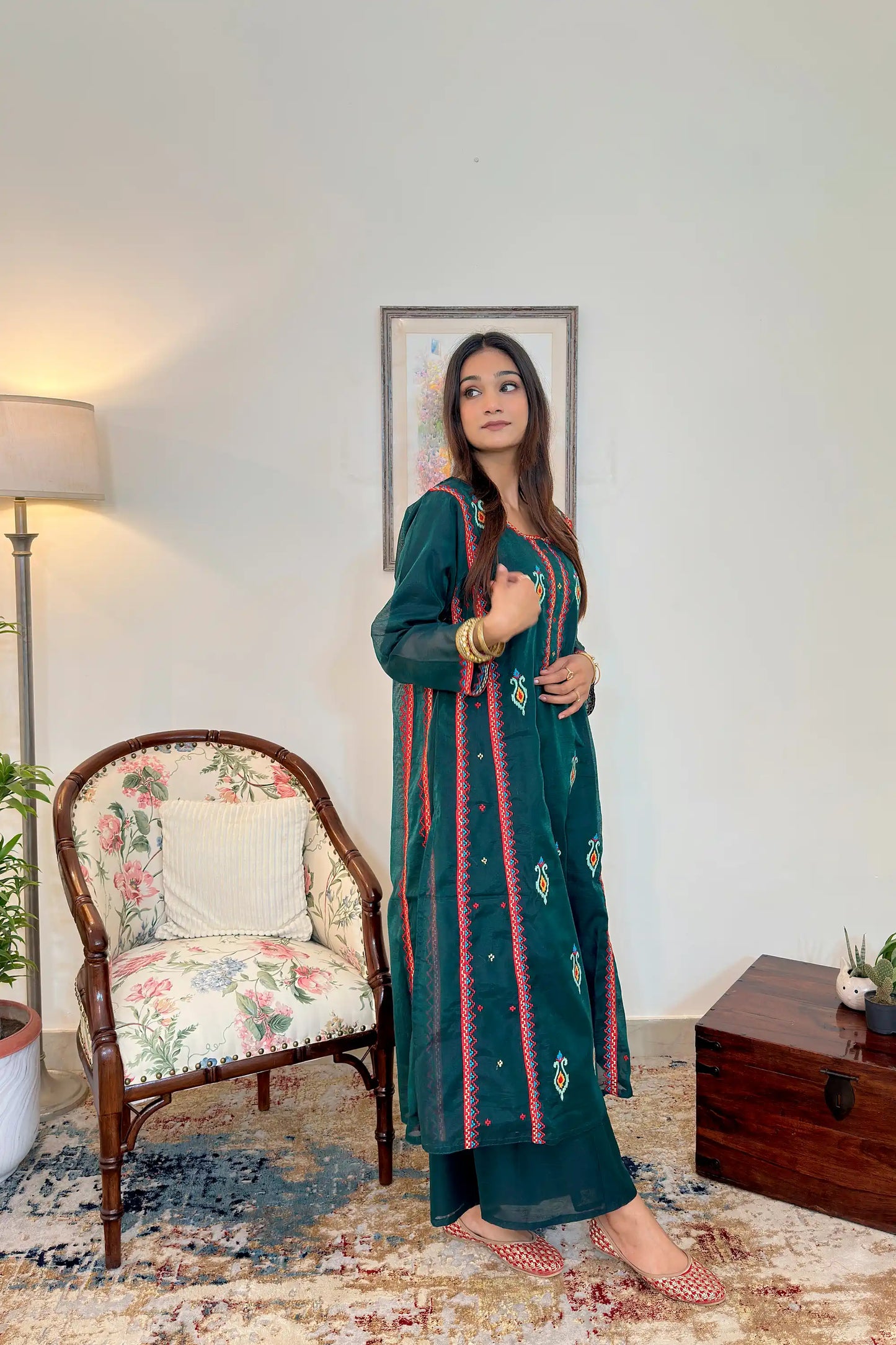 Green Chanderi Festive Wear Suit with Banarasi Silk Dupatta