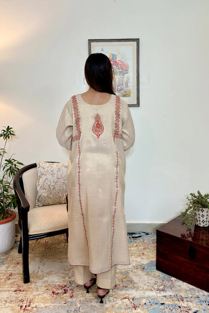 Golden Chanderi Formal Wear Kurta Set with Resham Embroidery