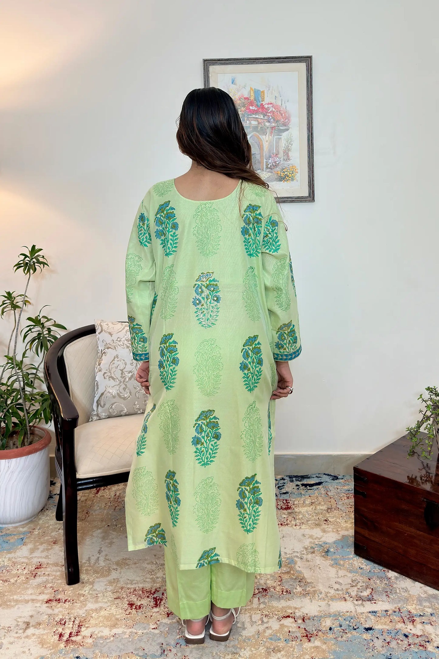 Green Chanderi Formal Wear Kurta Set with Aari embroidery
