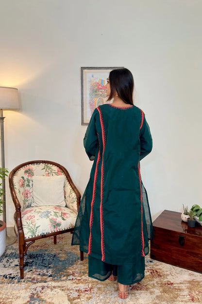 Green Chanderi Festive Wear Suit with Banarasi Silk Dupatta