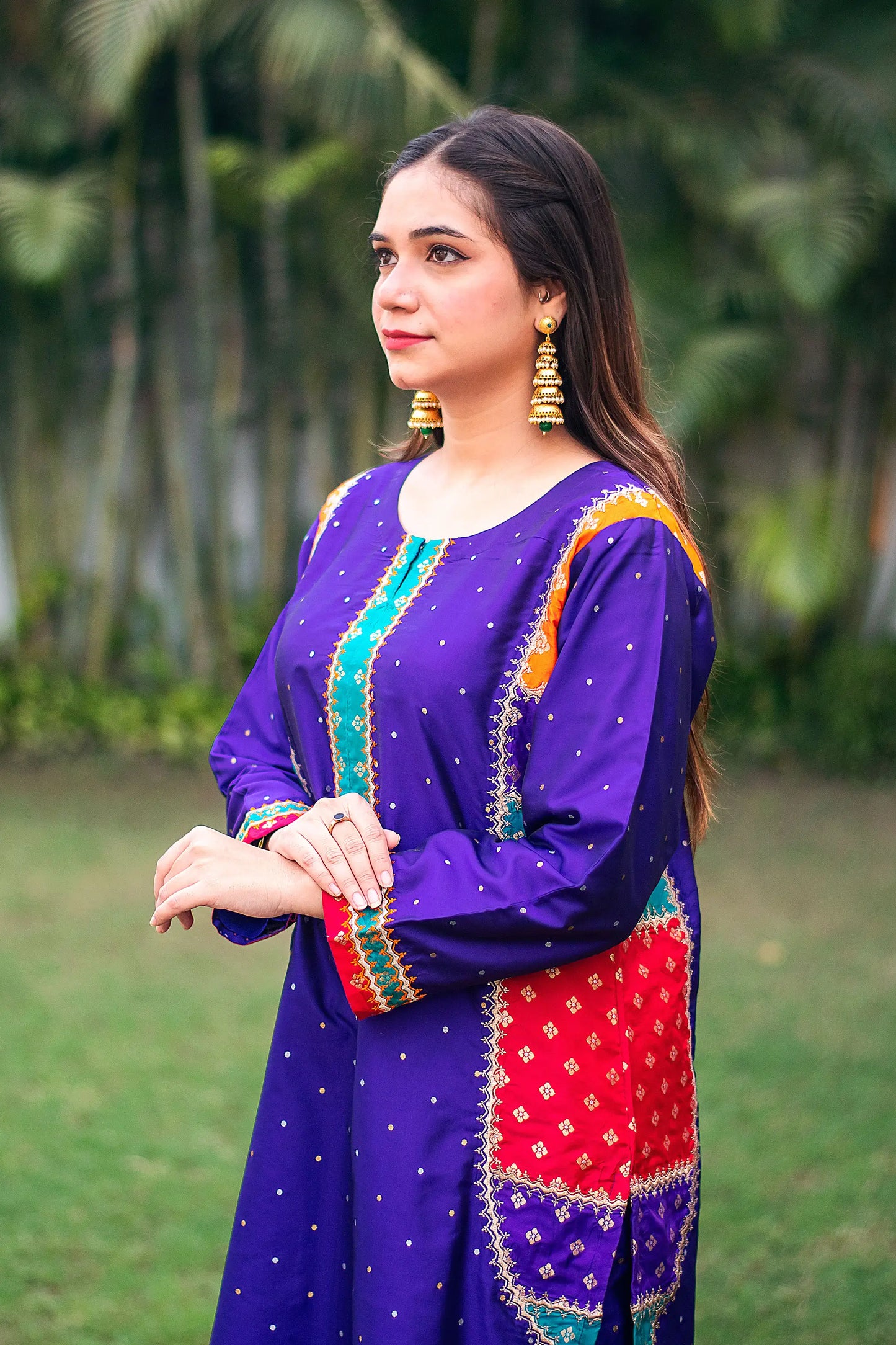 Purple silk kurta and trousers, purple chanderi dupatta with zari work