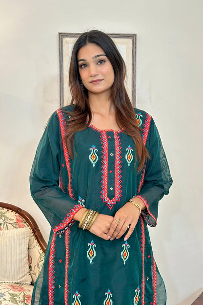 Green Chanderi Festive Wear Suit with Banarasi Silk Dupatta