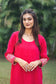 Red organza cutwork kurta and dupatta with gold trouser