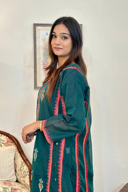 Green Chanderi Festive Wear Suit with Banarasi Silk Dupatta