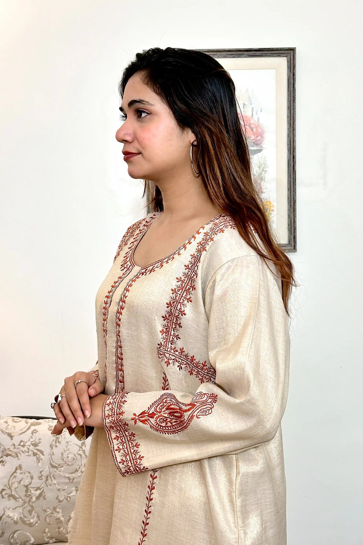 Golden Chanderi Formal Wear Kurta Set with Resham Embroidery