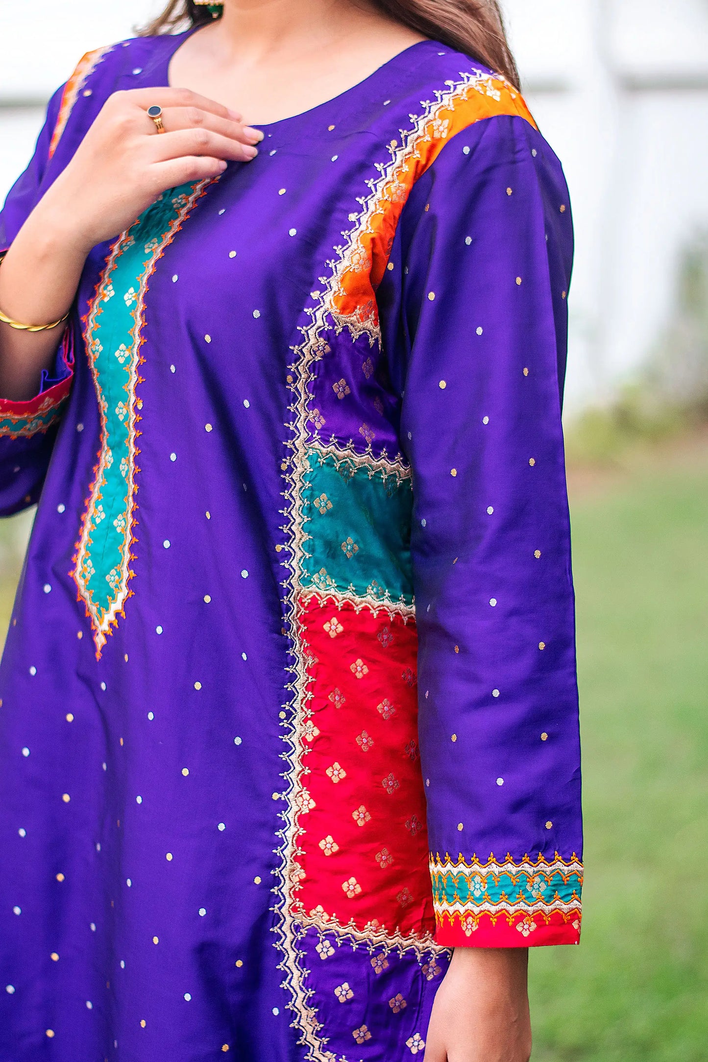 Purple silk kurta and trousers, purple chanderi dupatta with zari work