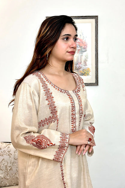 Golden Chanderi Formal Wear Kurta Set with Resham Embroidery