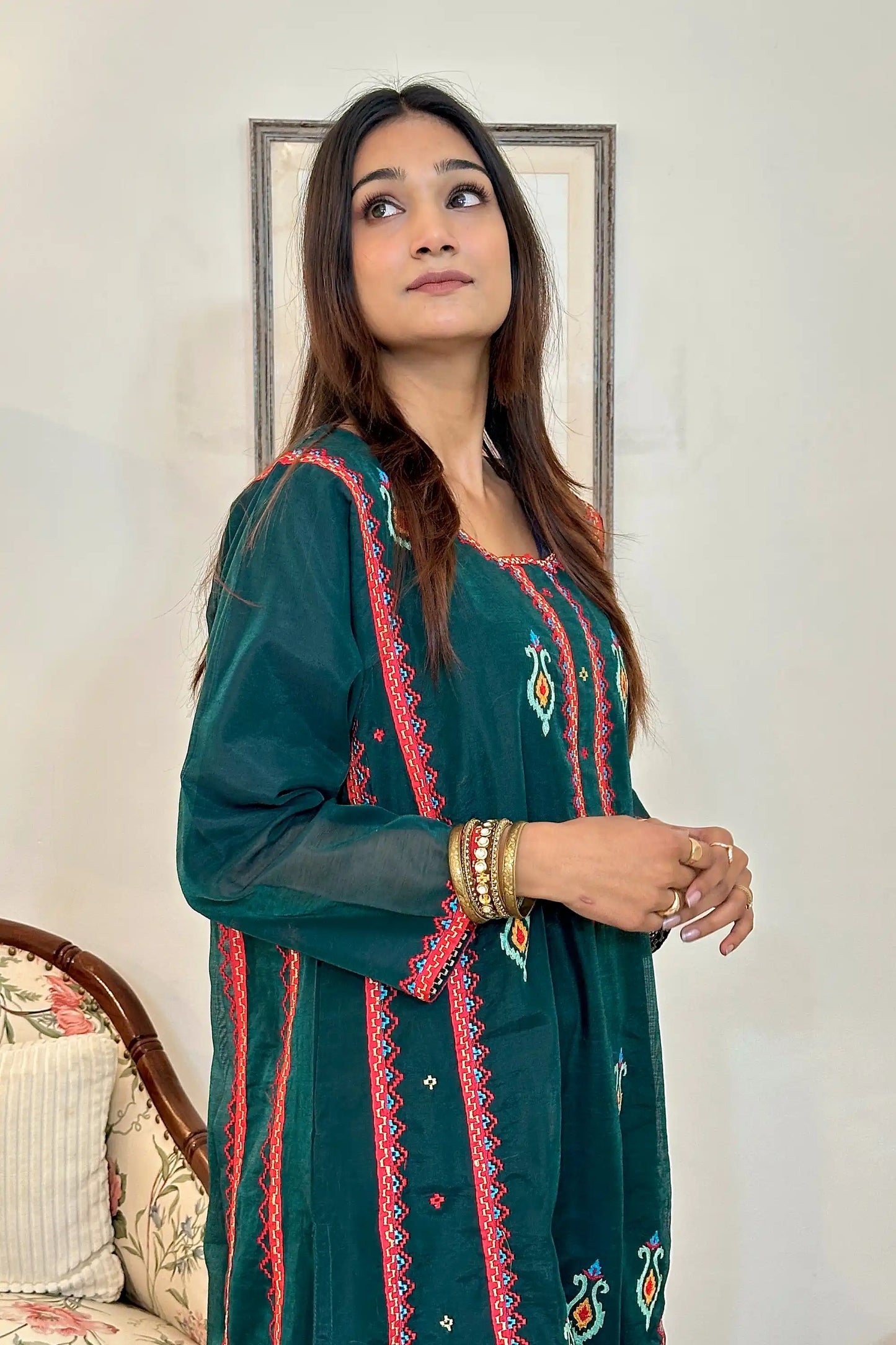 Green Chanderi Festive Wear Suit with Banarasi Silk Dupatta