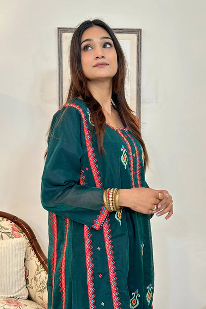 Green Chanderi Festive Wear Suit with Banarasi Silk Dupatta