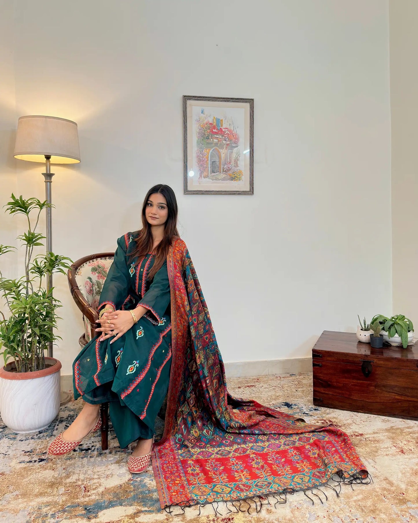 Green Chanderi Festive Wear Suit with Banarasi Silk Dupatta