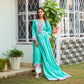 Blue chanderi patchwork kurta and dupatta with off white trousers