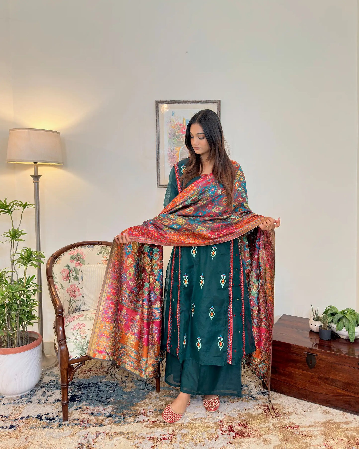 Green Chanderi Festive Wear Suit with Banarasi Silk Dupatta