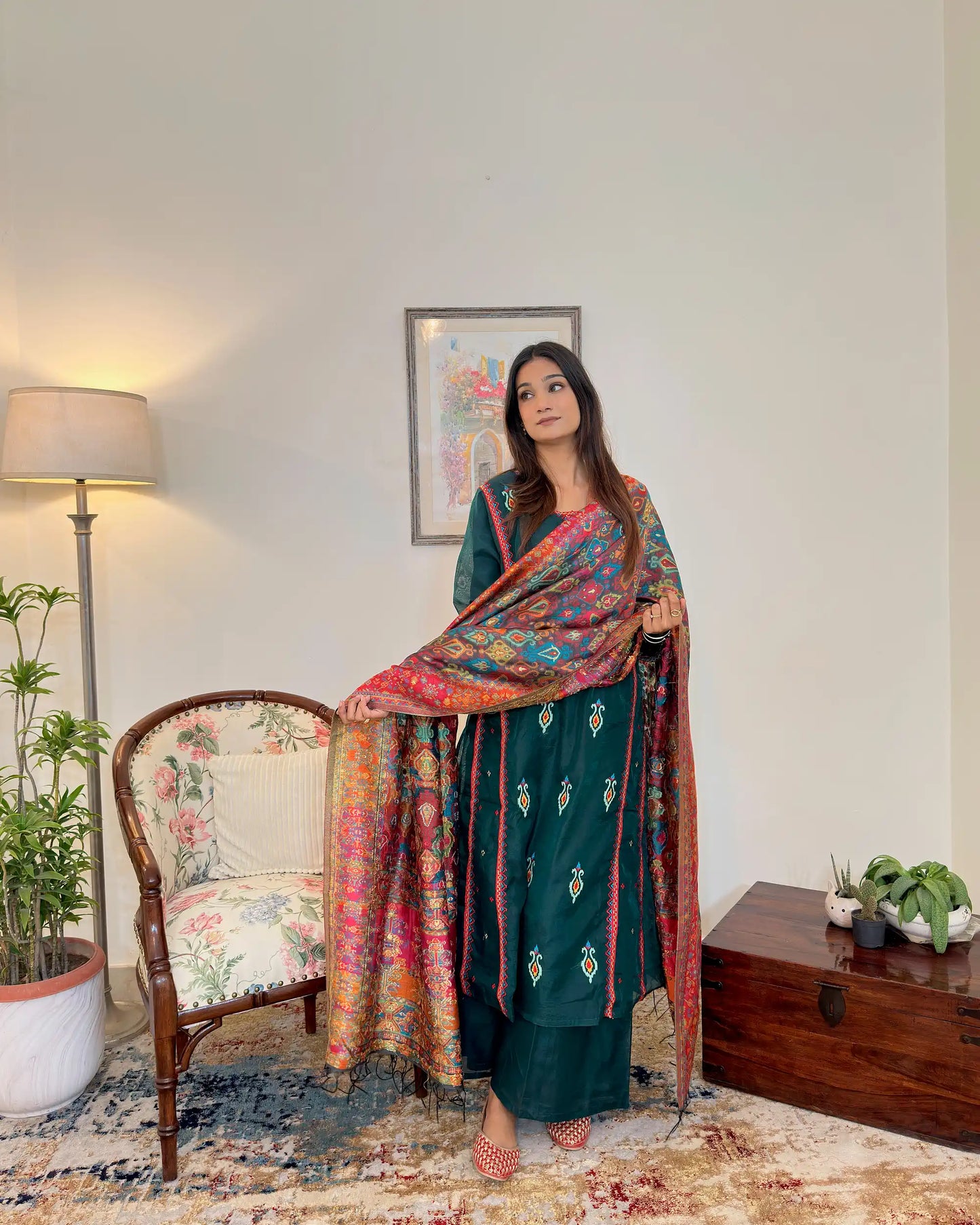 Green Chanderi Festive Wear Suit with Banarasi Silk Dupatta