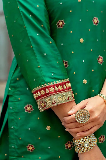 Green silk farshi bridal gharara set with zardozi work