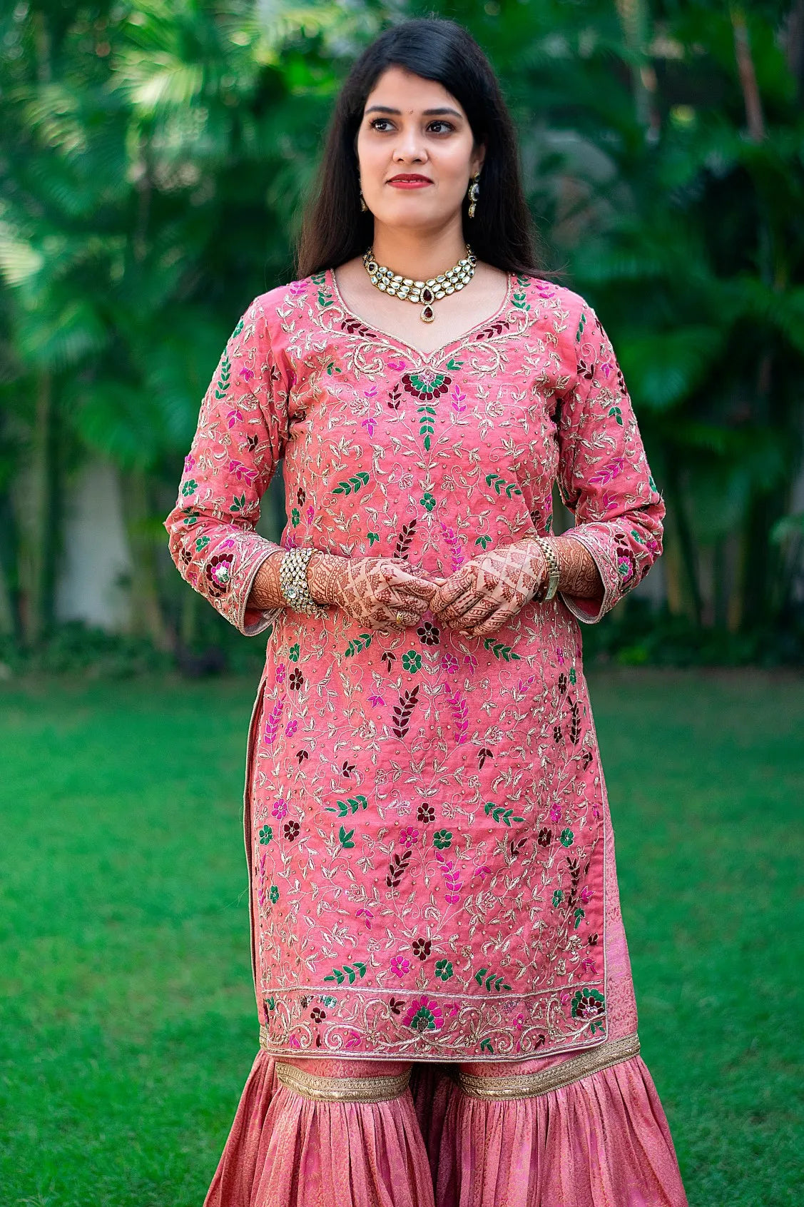 Pink Brocade Gharara with pink chanderi top & dupatta with resham & zardozi work