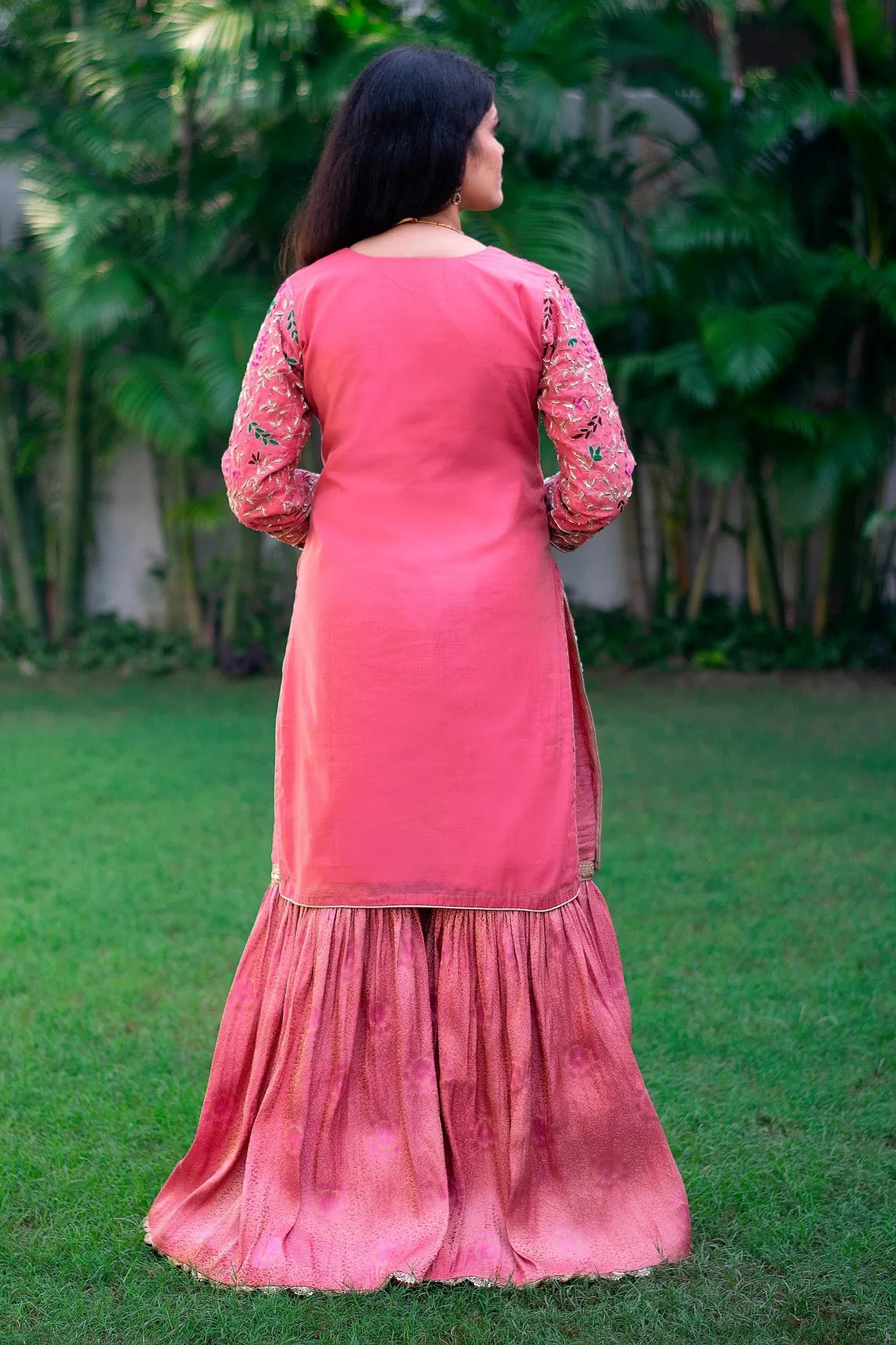 Pink Brocade Gharara with pink chanderi top & dupatta with resham & zardozi work