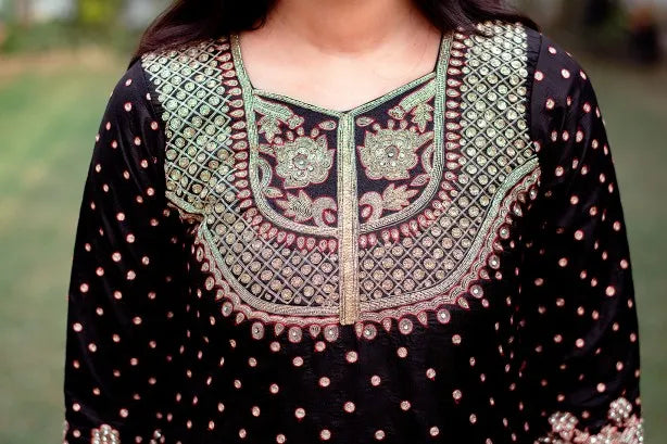 Black silk punjabi suit hot sale