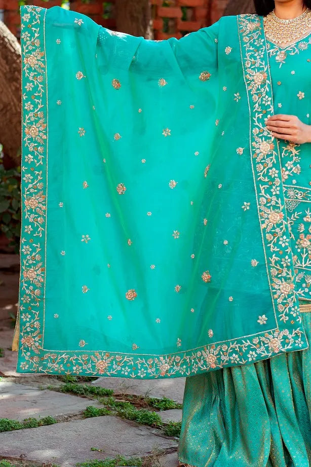 Green brocade traditional gharara with zardozi work