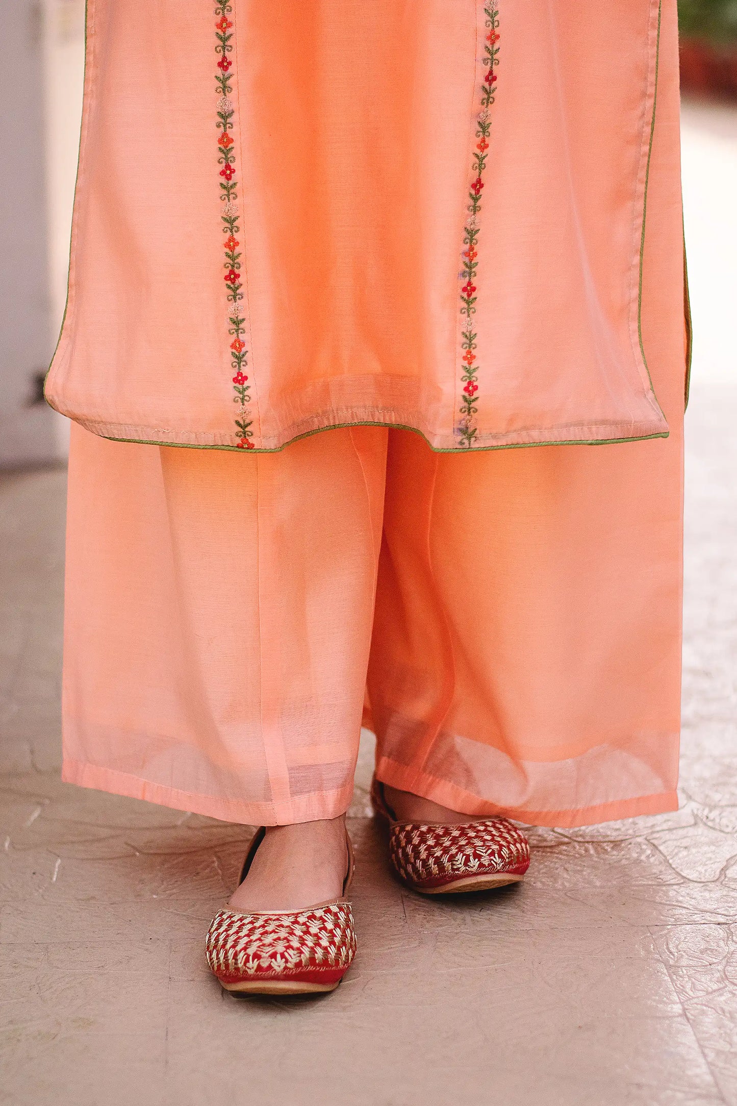 Peach Chanderi Resham Embroidered Kurta And Palazzo With Peach Chanderi Dupatta