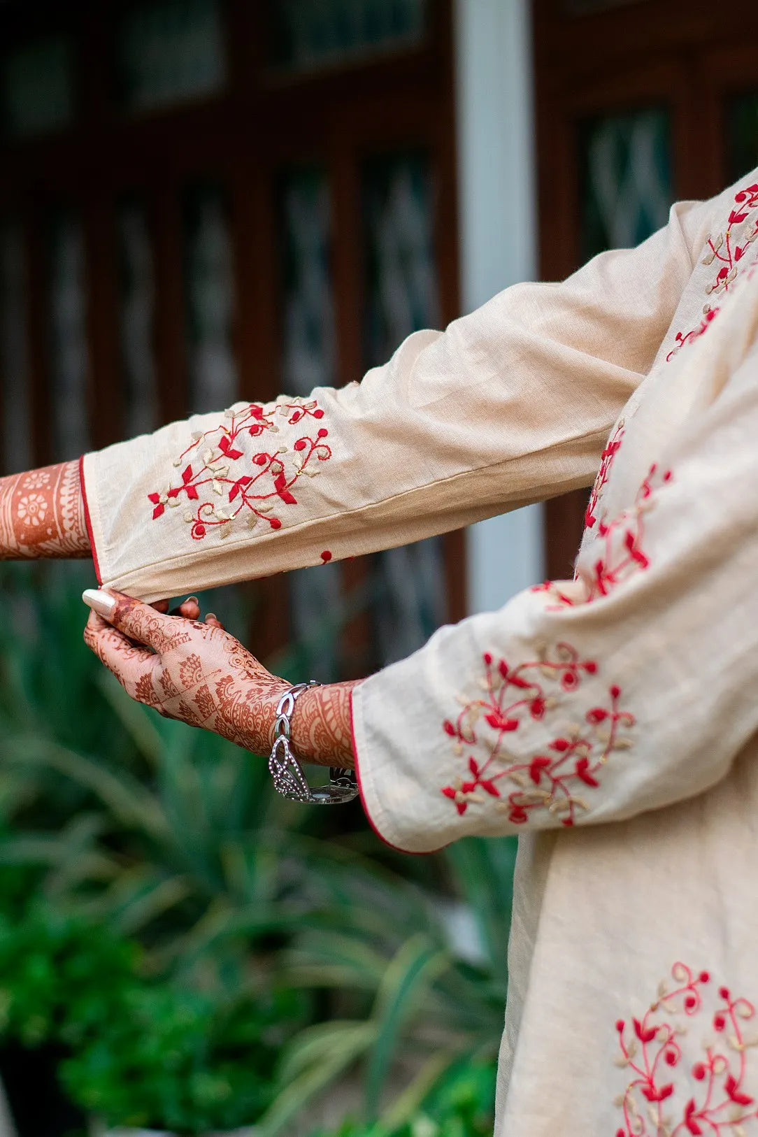 Make a statement with this beautiful gold Gharara featuring exquisite applique work.